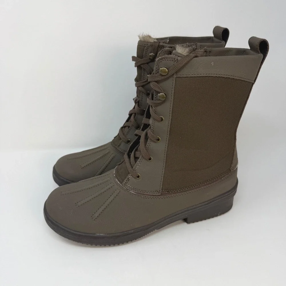 Clarks Muckers Mist Brown Faux Fur Lined Duck Boots Womens 8.5 M Lace Up Zip